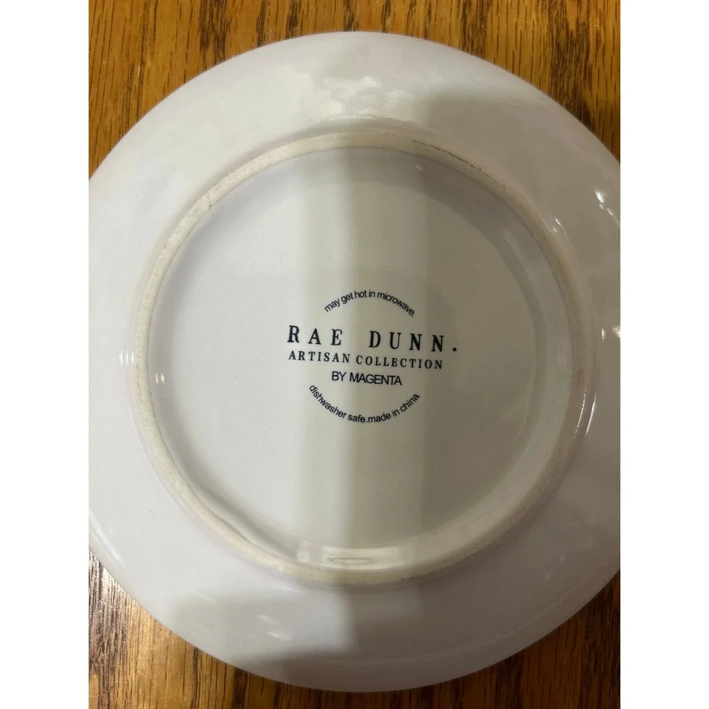 Rae Dunn White Dessert Plates with Red, Blue & Gold Patriotic Motifs - Set of 4